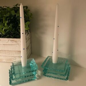 Guenther Luna Handmade Art Glass Candle Holders Balance 6 Steps Signed